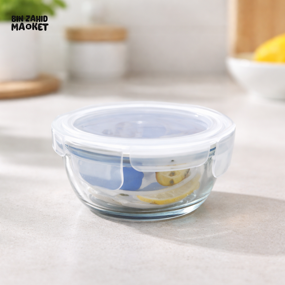 DANNY HOME ROUND GLASS CRISPER AIRTIGHT FOOD STORAGE CONTAINER 215ML WITH LOCKING CLIP LID BXH02-01