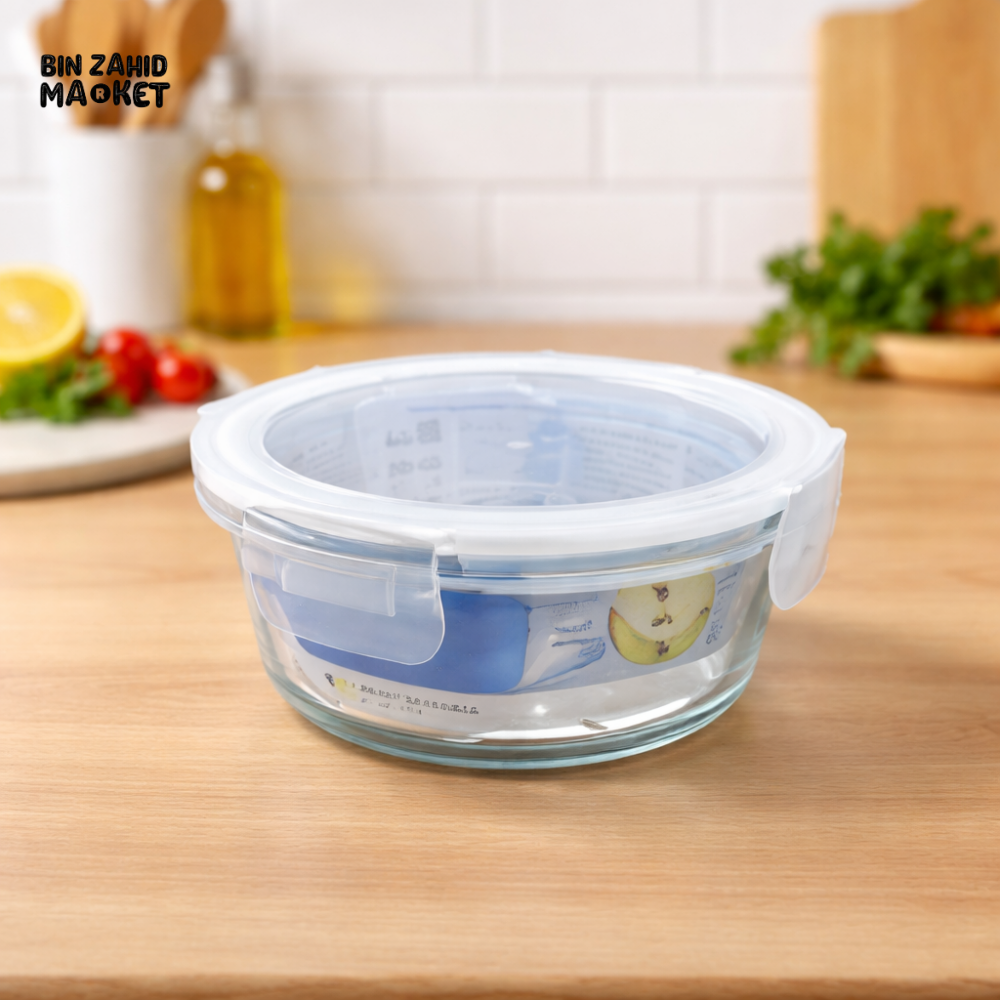 DANNY HOME ROUND GLASS FOOD STORAGE CRISPER WITH AIRTIGHT CLIP LOCK LID 370ML BXH02-02