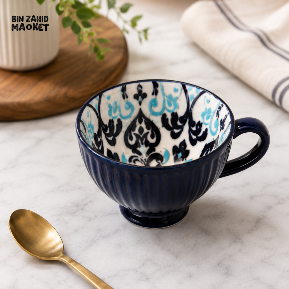 DANNY HOME SANTORINI 355ML PORCELAIN ART COFFEE MUG WITH BLUE MEDITERRANEAN PATTERN DHMUG-E-24