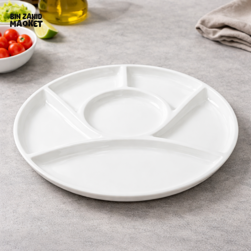 DANNY HOME SF14-31 9 INCH ROUND DIVIDED SERVING PLATE 2 PCS SET 8 COMPARTMENT SECTIONAL DINNER PLATES SF14-31