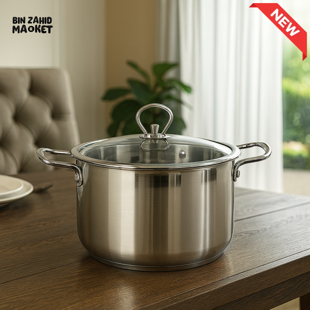DANNY HOME STAINLESS STEEL COOKING POT WITH GLASS LID 24CM