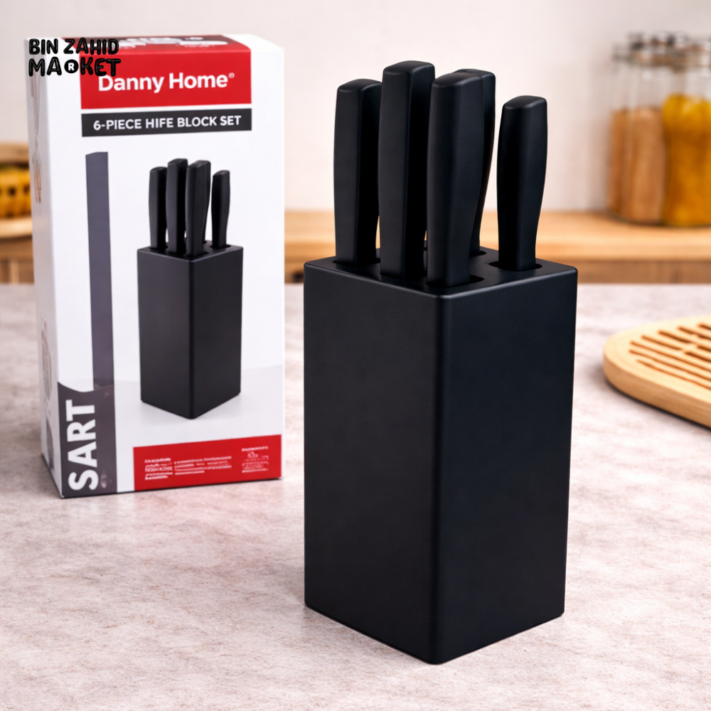 DANNY HOME STAINLESS STEEL KITCHEN KNIFE BLOCK SET WITH BLACK HOLDER – MULTI-FUNCTION CUTTING KNIVES SET DH3627-BLACK