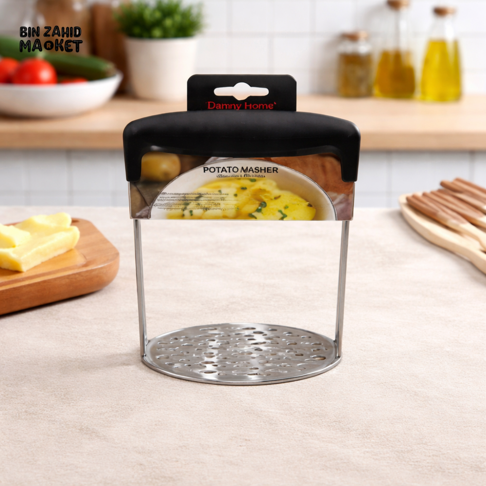 DANNY HOME STAINLESS STEEL POTATO MASHER – HEAVY DUTY MANUAL VEGETABLE & FRUIT MASHING TOOL 11.7x17.8CM (DH4265)