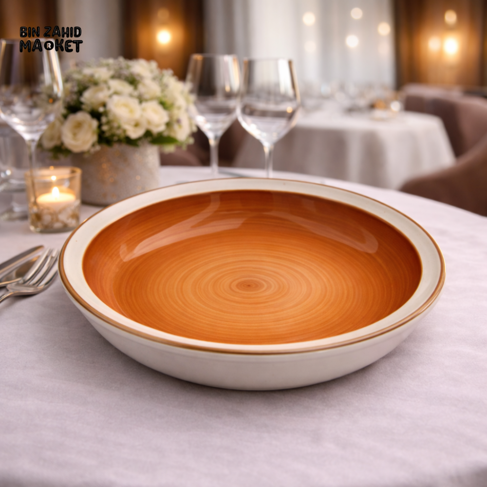 DANNY HOME TERRACOTTA SPIRAL CERAMIC SOUP PLATE – MODERN STONEWARE PASTA & SOUP BOWL FOR ELEGANT TABLE SETTING - CZT01-2