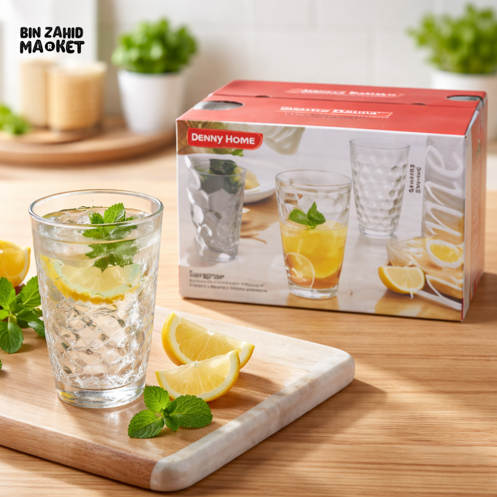 DANNY HOME TEXTURED DRINKING GLASS 6PCS SET CLEAR BUBBLE DESIGN 340ML PREMIUM QUALITY 1988-11