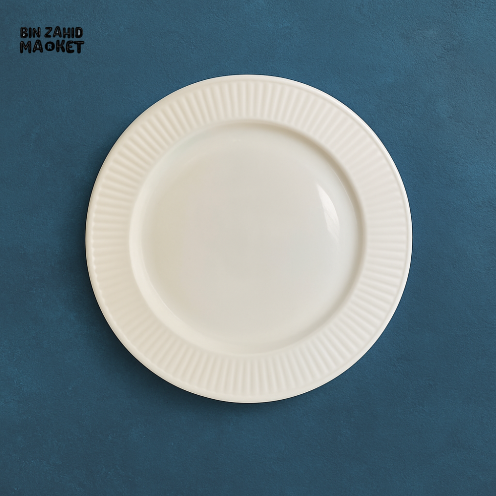 DANNY HOME WHITE CERAMIC DINNER PLATE – CLASSIC RIBBED RIM DESIGN FOR ELEGANT TABLE SETTING