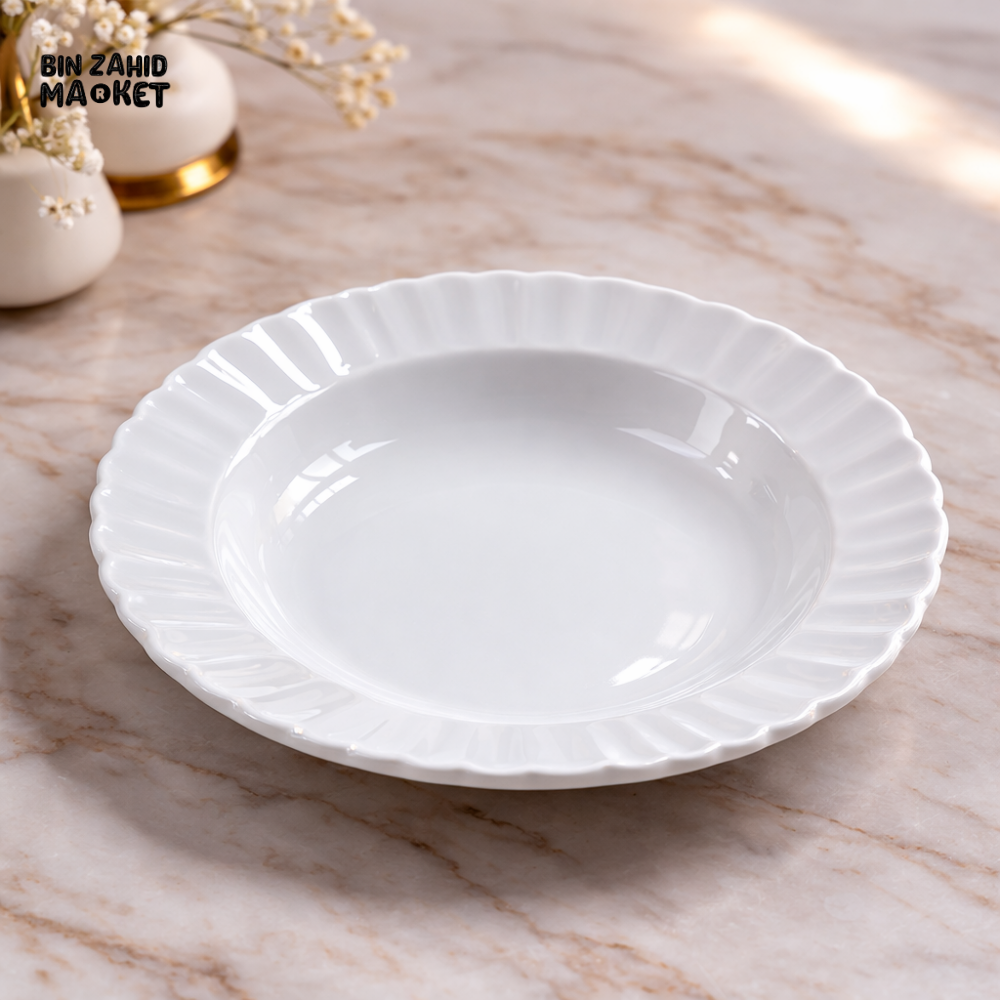 DANNY HOME WHITE CERAMIC SOUP PLATE 9.5 INCHES – ELEGANT PORCELAIN PASTA & SOUP BOWL PLATE FOR LUXURY DINING TABLE