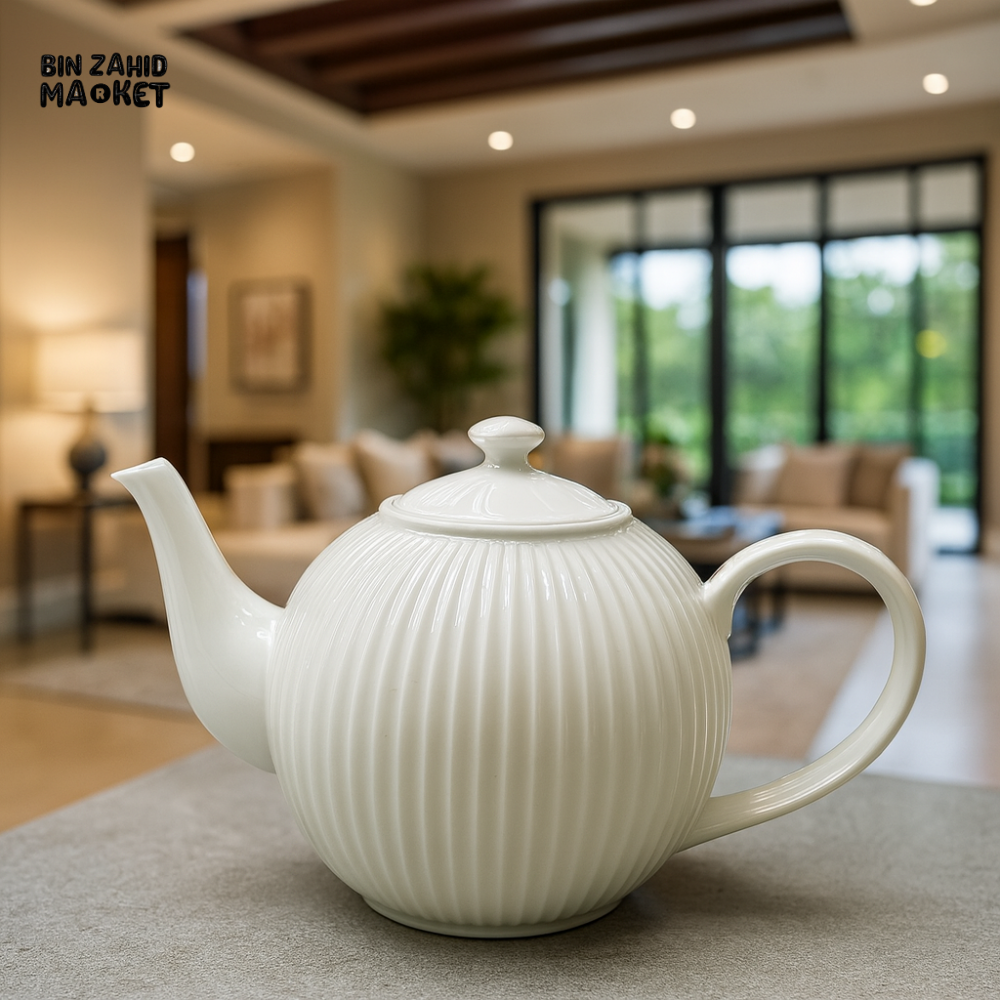 DANNY HOME WHITE CERAMIC TEAPOT – ELEGANT PORCELAIN TEA POT 1000ML BW22 16