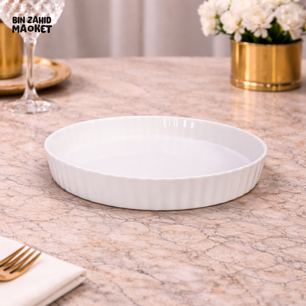DANNY HOME WHITE PORCELAIN QUICHE & TART BAKING DISH 27.94 CM – ELEGANT CERAMIC PIE PAN FOR OVEN BAKING & SERVING