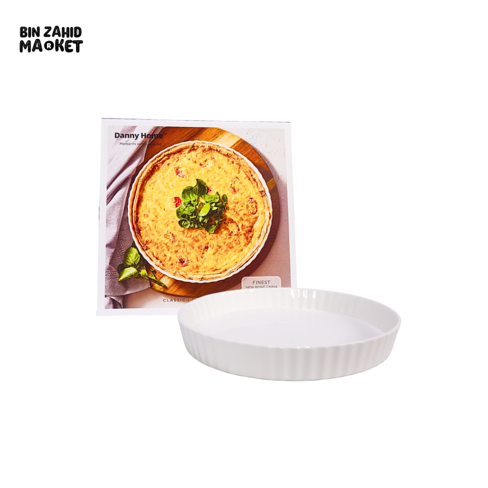 DANNY HOME WHITE PORCELAIN QUICHE & TART BAKING DISH 27.94 CM – ELEGANT CERAMIC PIE PAN FOR OVEN BAKING & SERVING