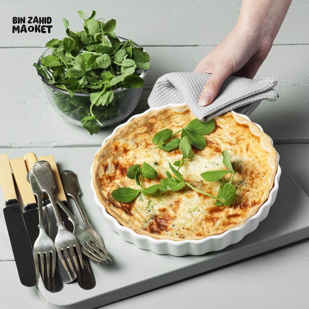 DANNY HOME WHITE PORCELAIN QUICHE & TART BAKING DISH 27.94 CM – ELEGANT CERAMIC PIE PAN FOR OVEN BAKING & SERVING