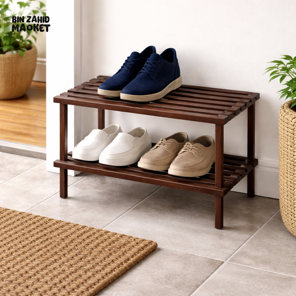 DANNY HOME WOODEN 2 TIER SHOE RACK STORAGE ORGANIZER SHELF 74X26X29CM HEAVY DUTY ENTRYWAY SHOE STAND SN-003