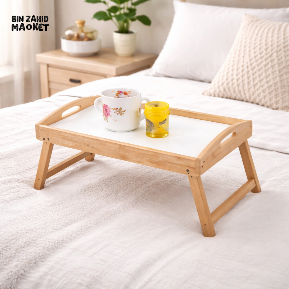 DANNY HOME WOODEN FOLDABLE BED TRAY TABLE WITH HANDLES BREAKFAST SERVING LAPTOP TABLE 50X30X23CM SN-032