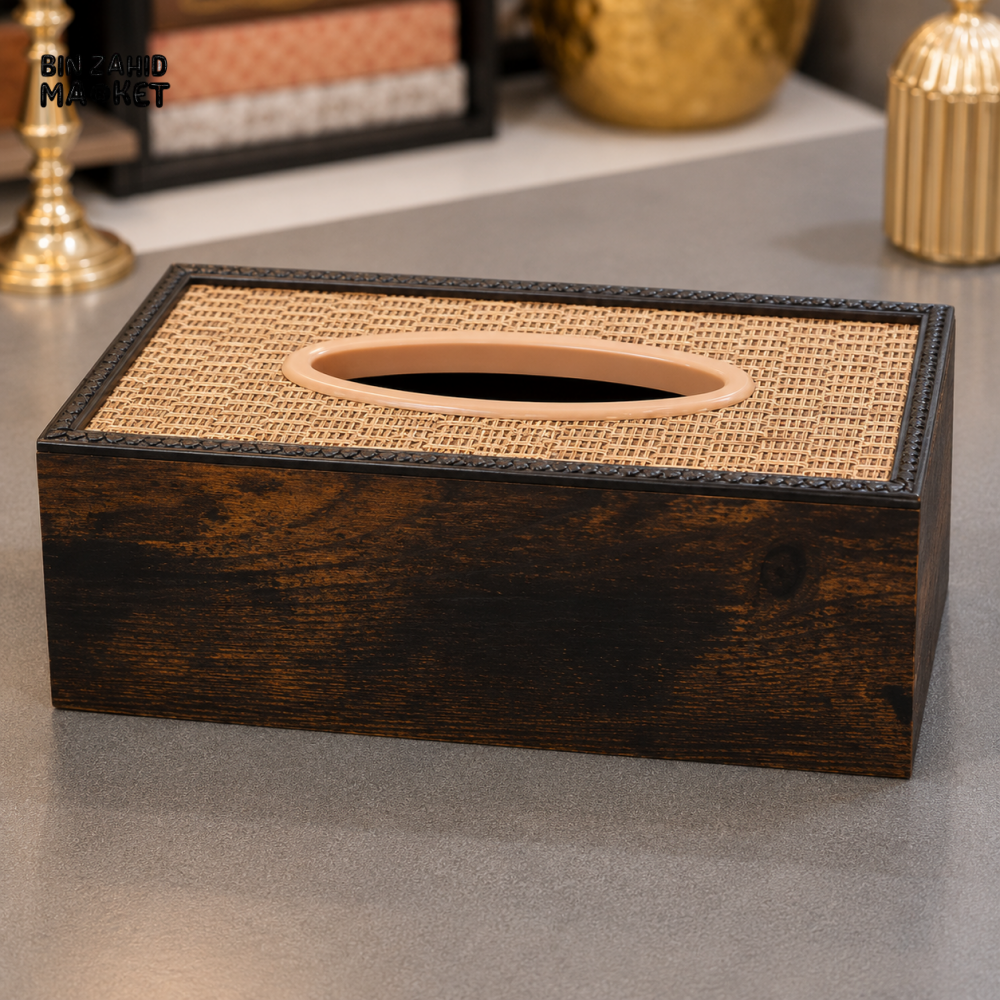 DARK WOOD LOOK WOVEN TOP TISSUE BOX