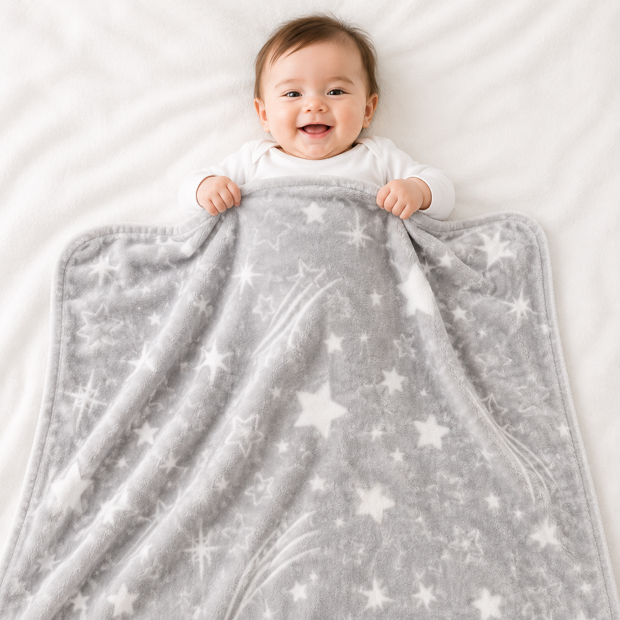 HAPPIMUMS BABY PLUSH SLEEPING BLANKET DOUBLE PLY SHOOTING STAR 110 x 80 - GREY