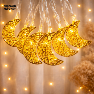 DECORA GOLDEN CRESCENT MOON LED STRING LIGHTS – WARM GLOW ISLAMIC HOME DECOR