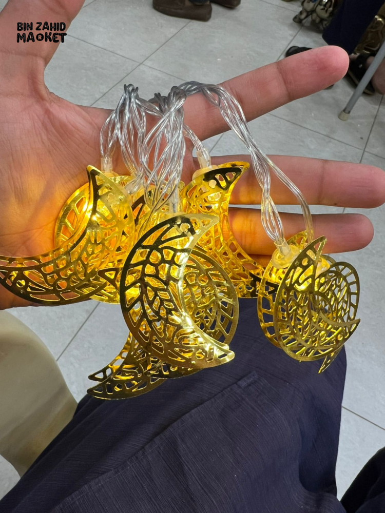 DECORA GOLDEN CRESCENT MOON LED STRING LIGHTS – WARM GLOW ISLAMIC HOME DECOR
