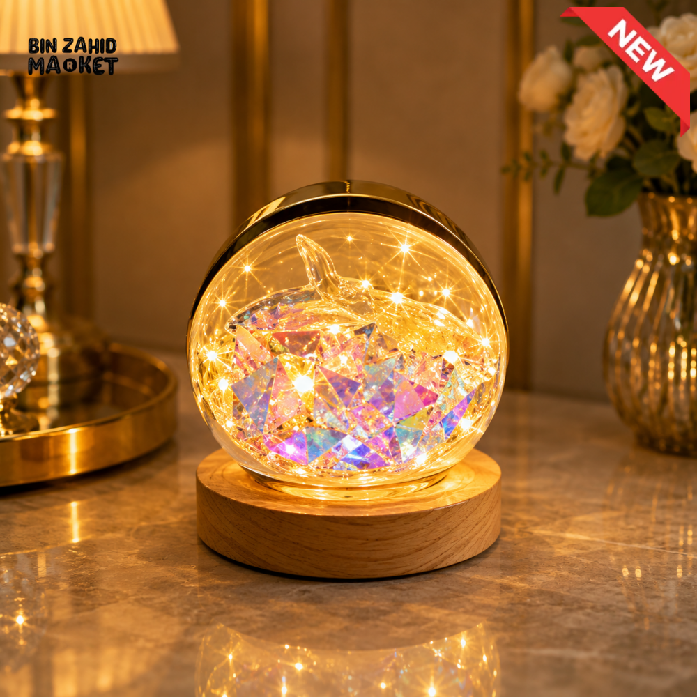 DECORATIVE CRYSTAL GLASS GLOBE LED TABLE LAMP WITH WOODEN BASE