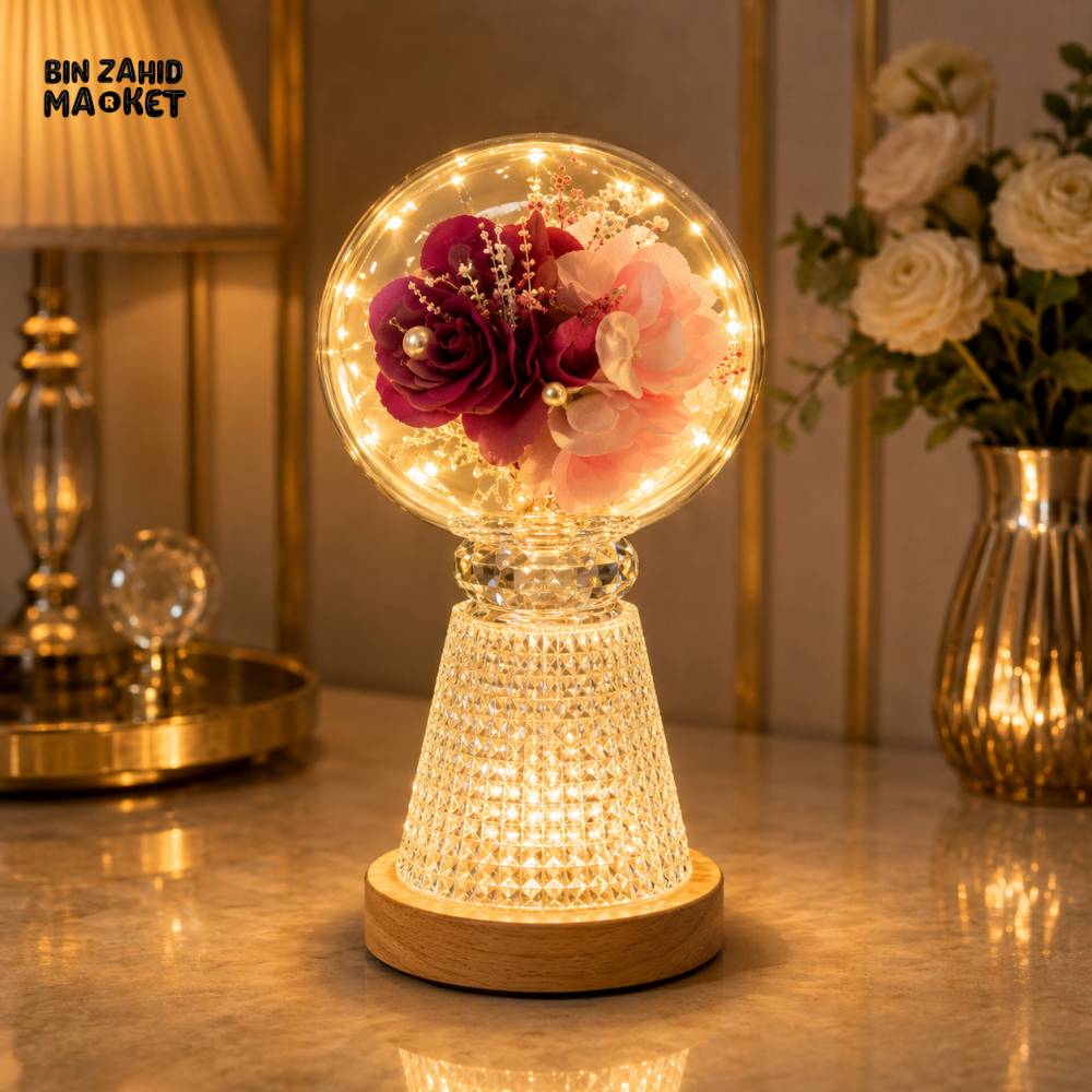 DECORATIVE GLASS GLOBE FLOWER LED TABLE LAMP
