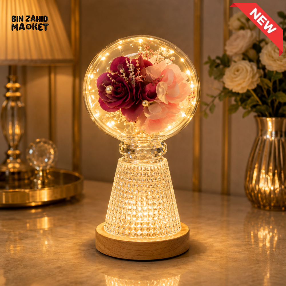 DECORATIVE GLASS GLOBE FLOWER LED TABLE LAMP
