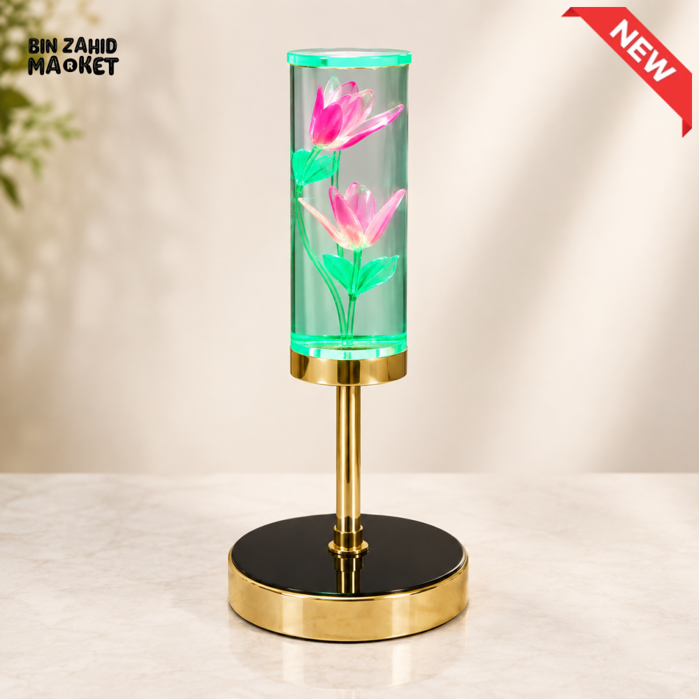 DECORATIVE LED TULIP FLOWER TABLE LAMP WITH GOLDEN BASE