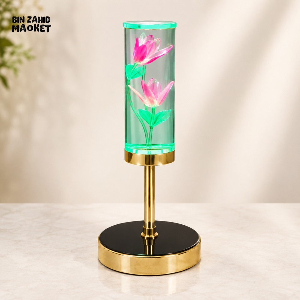 DECORATIVE LED TULIP FLOWER TABLE LAMP WITH GOLDEN BASE