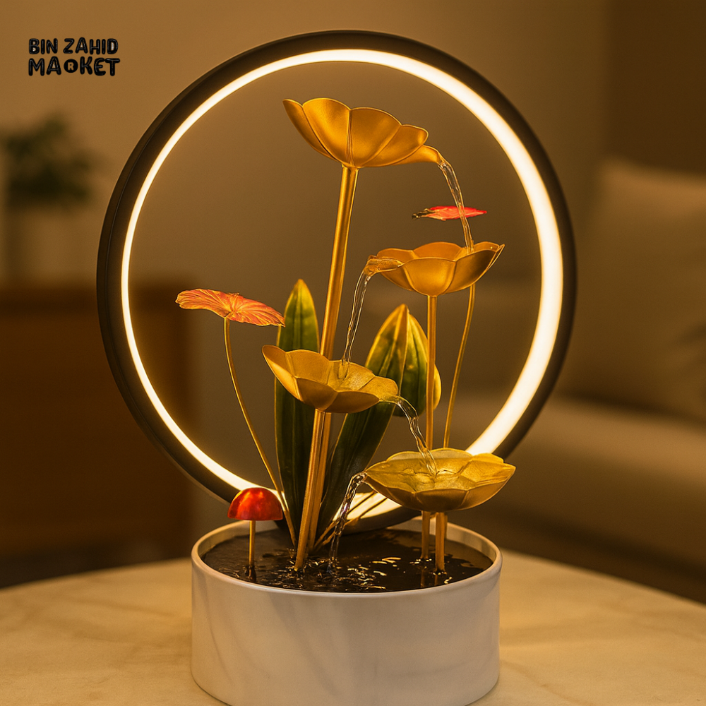 DECORATIVE LOTUS WATER FEATURE – TABLETOP FOUNTAIN WITH LED