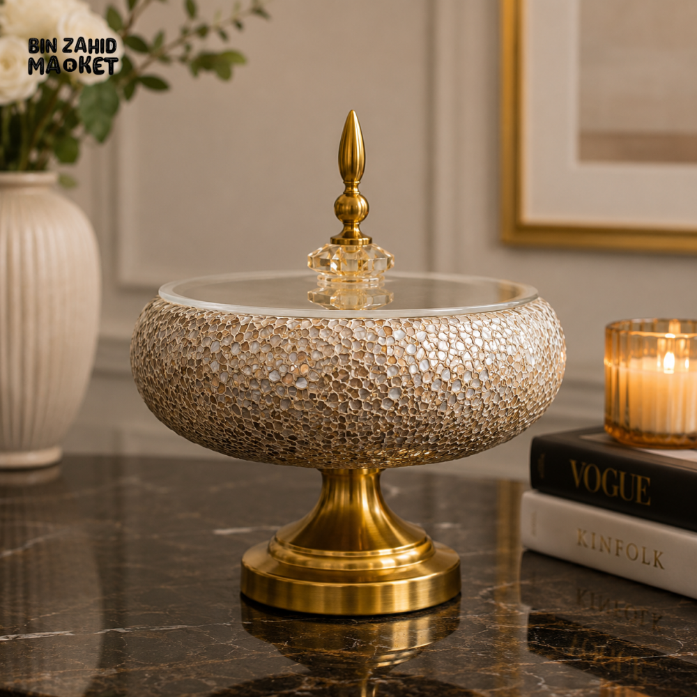 DECORATIVE PEDESTAL STORAGE BOWL WITH LID - Bowls