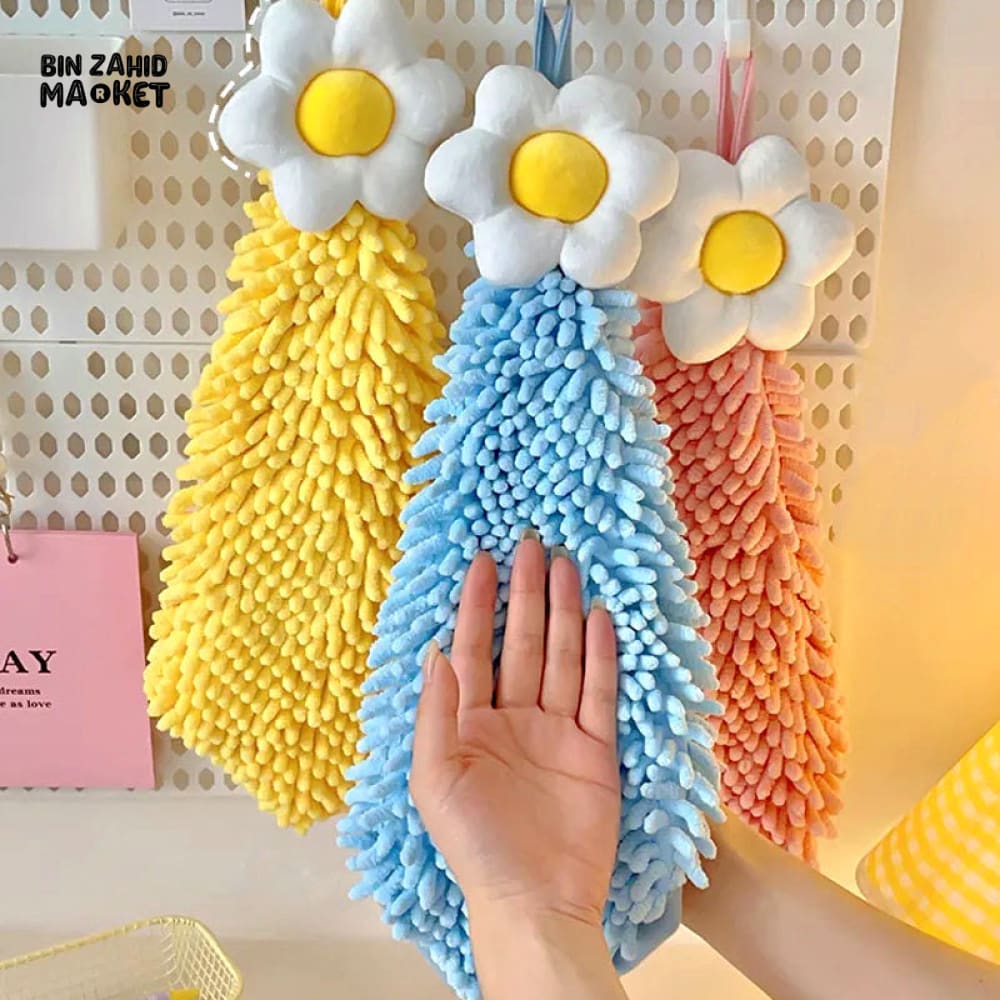 DECORATIVE PLUMERIA HANGING TOWEL – SOFT CHENILLE FOR KITCHEN & BATHROOM