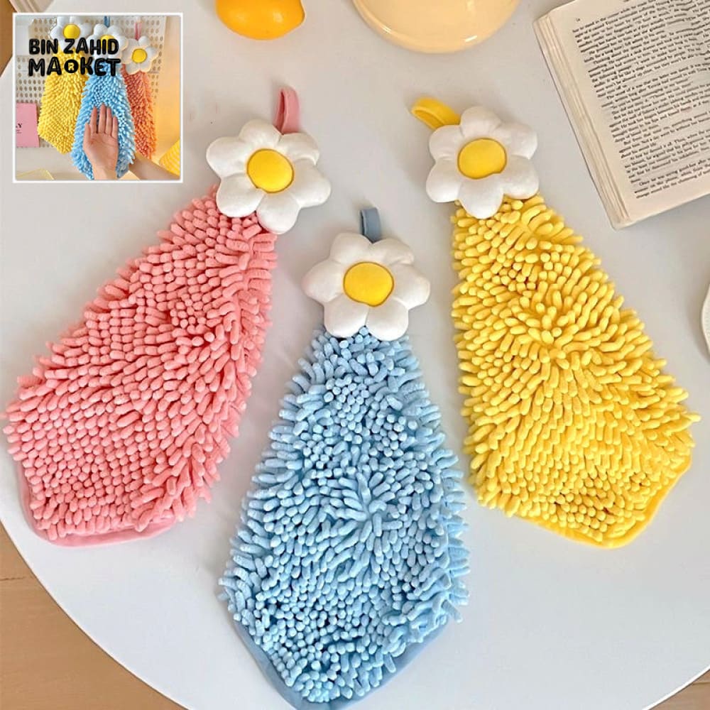 DECORATIVE PLUMERIA HANGING TOWEL – SOFT CHENILLE FOR KITCHEN & BATHROOM