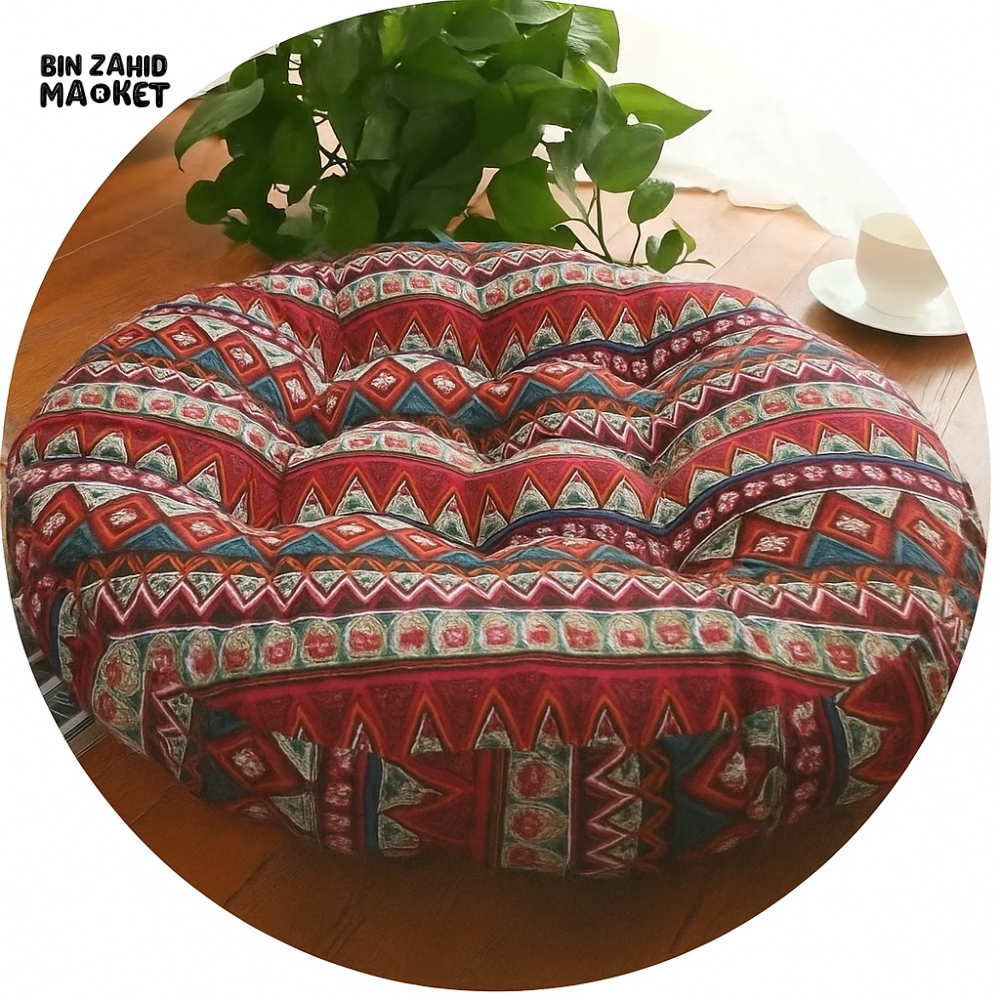 DECORATIVE ROUND FLOOR PILLOW – VIBRANT HANDMADE CUSHION FOR COZY SPACES