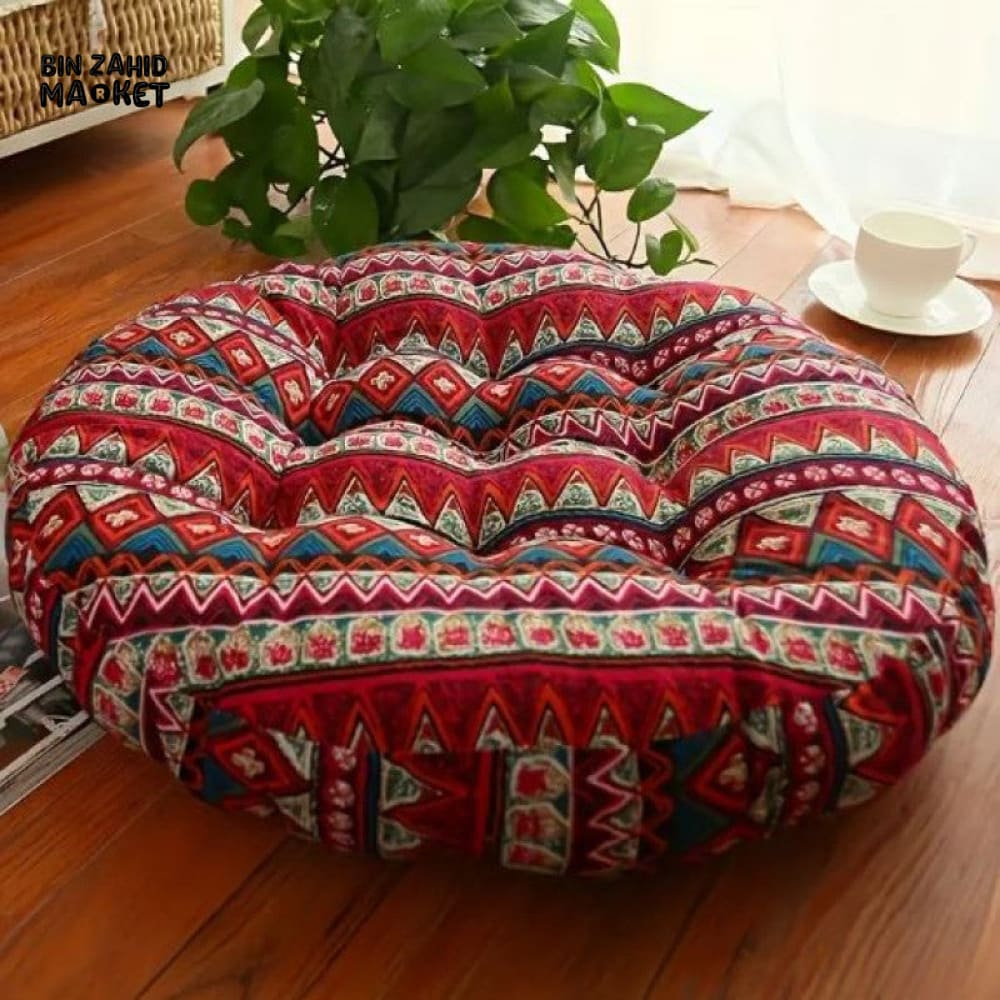 DECORATIVE ROUND FLOOR PILLOW – VIBRANT HANDMADE CUSHION FOR COZY SPACES