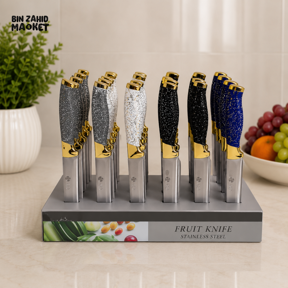 DECORATIVE STAINLESS STEEL FRUIT KNIFE WITH DISPLAY STAND - 1 PIECE