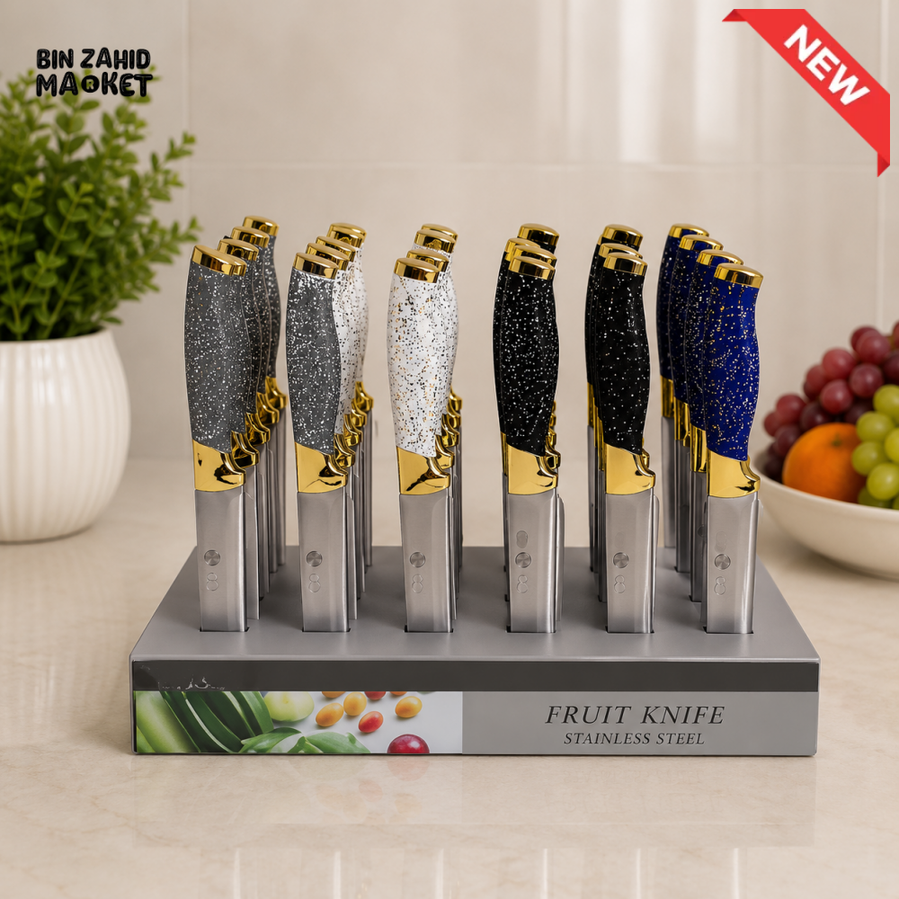 DECORATIVE STAINLESS STEEL FRUIT KNIFE WITH DISPLAY STAND - 1 PIECE
