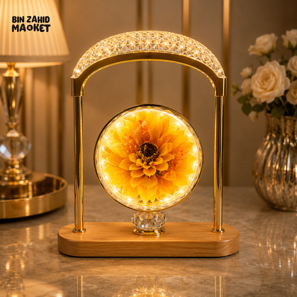 DECORATIVE SUNFLOWER GLASS GLOBE LED TABLE LAMP WITH ARCH FRAME