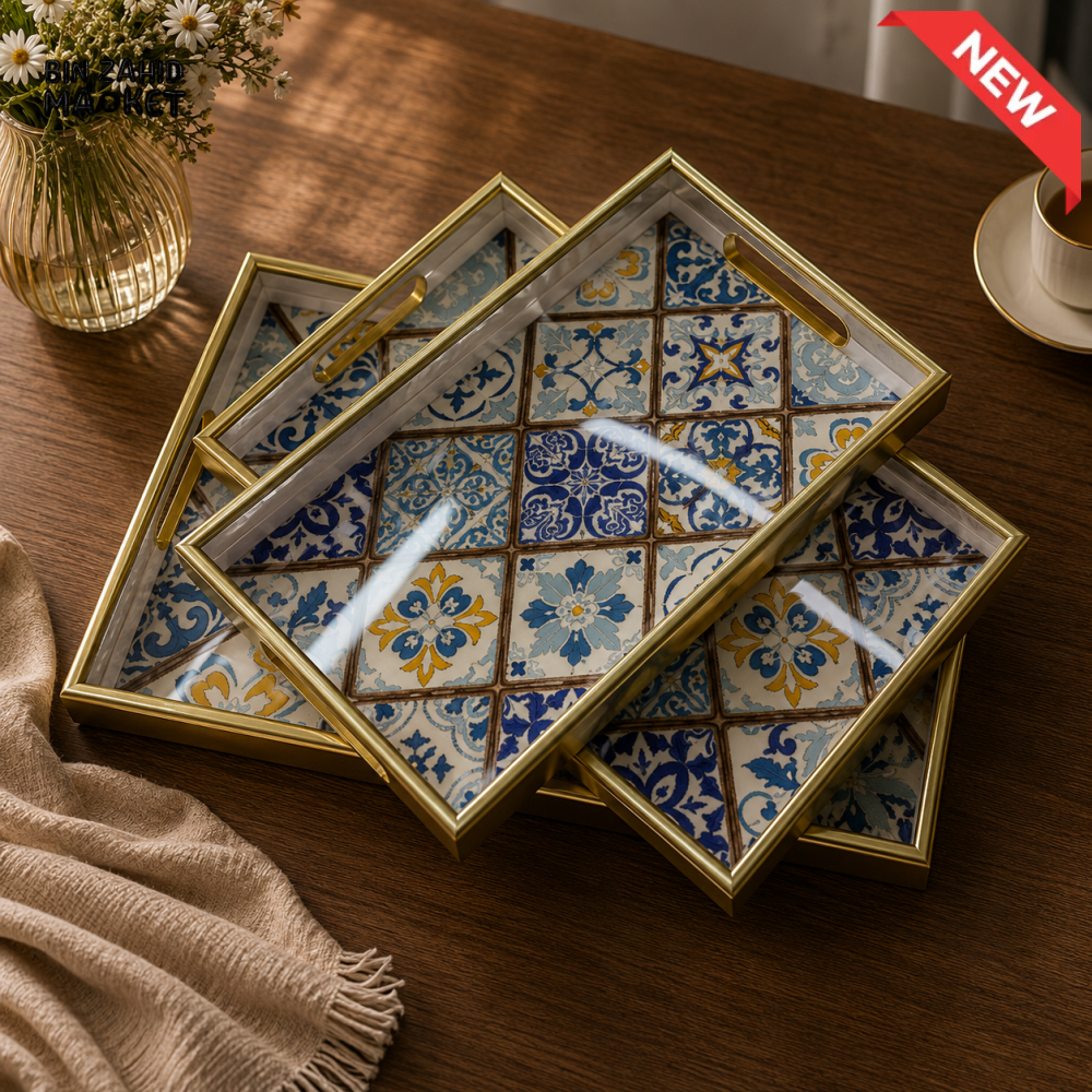DECORATIVE TILE DESIGN SERVING TRAY - 3 PCS SET