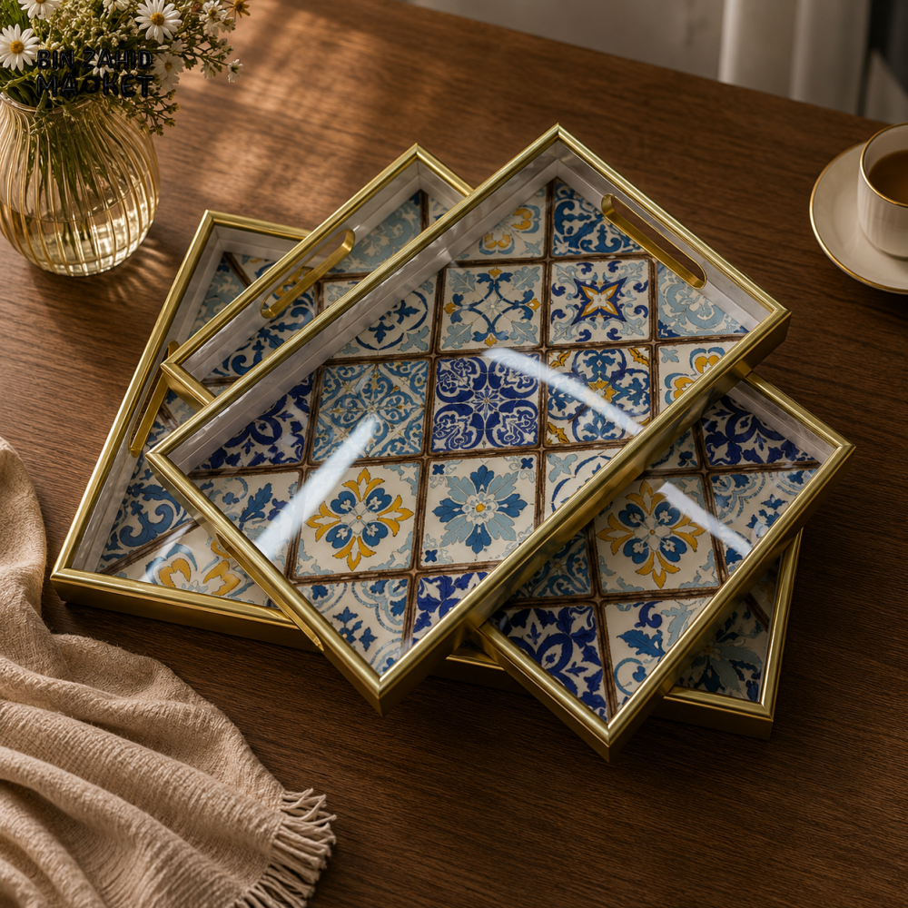 DECORATIVE TILE DESIGN SERVING TRAY - 3 PCS SET