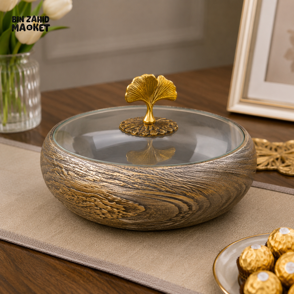 DECORATIVE WOOD GRAIN STORAGE BOWL WITH GLASS LID - Bowls