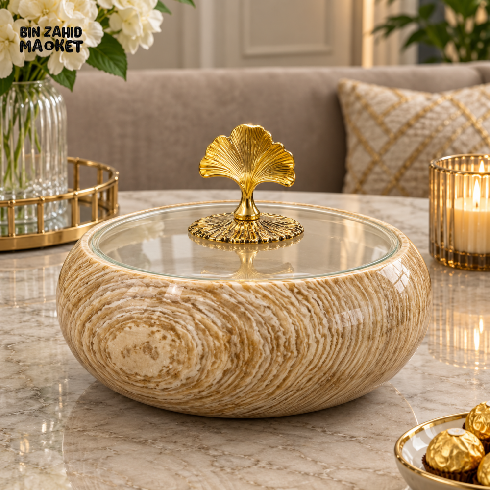 DECORATIVE WOOD GRAIN STORAGE BOWL WITH GLASS LID - Bowls