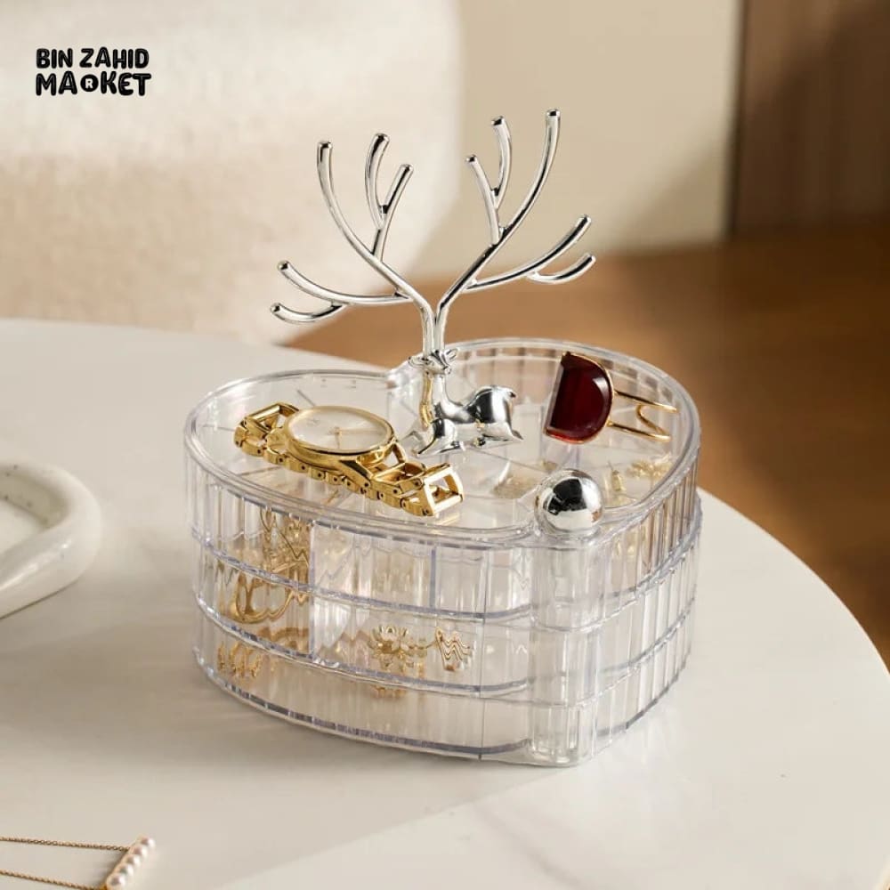 DEER ACRYLIC JEWELLERY STORAGE BOX – 3-LAYER DRAWER DESIGN