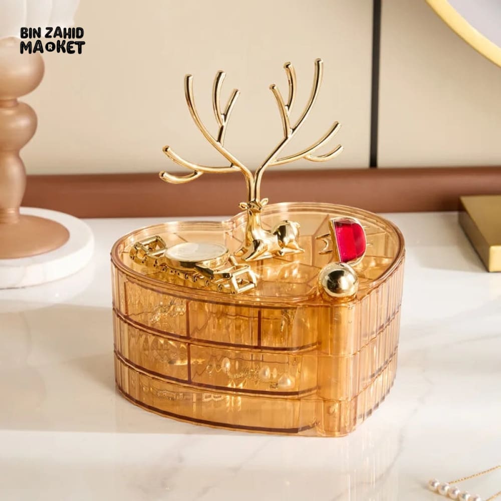 DEER ACRYLIC JEWELLERY STORAGE BOX – 3-LAYER DRAWER DESIGN