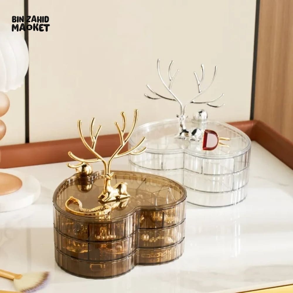 DEER ACRYLIC JEWELLERY STORAGE BOX – 3-LAYER DRAWER DESIGN