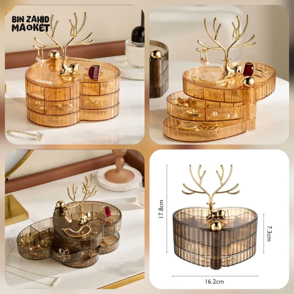 DEER ACRYLIC JEWELLERY STORAGE BOX – 3-LAYER DRAWER DESIGN