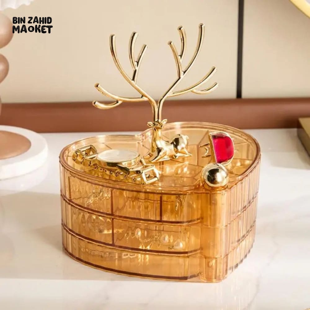 DEER ACRYLIC JEWELLERY STORAGE BOX – 3-LAYER DRAWER DESIGN