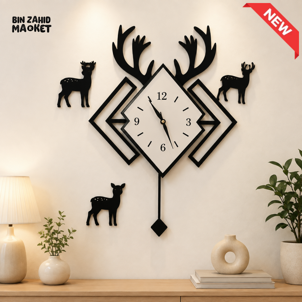 DEER ANTLER GEOMETRIC PENDULUM WALL CLOCK