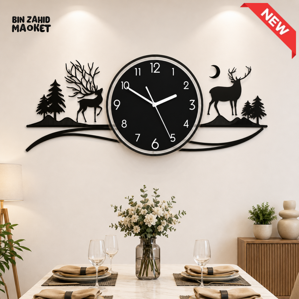 DEER & FOREST LANDSCAPE DECORATIVE WALL CLOCK