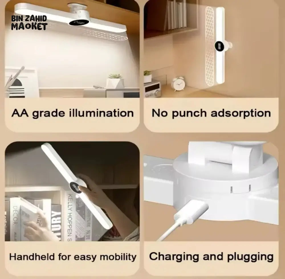 DESK LAMP WITH MAGNETIC CLOCK – LED USB RECHARGEABLE STEPLESS DIMMING NIGHT LIGHT