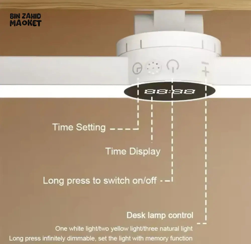 DESK LAMP WITH MAGNETIC CLOCK – LED USB RECHARGEABLE STEPLESS DIMMING NIGHT LIGHT