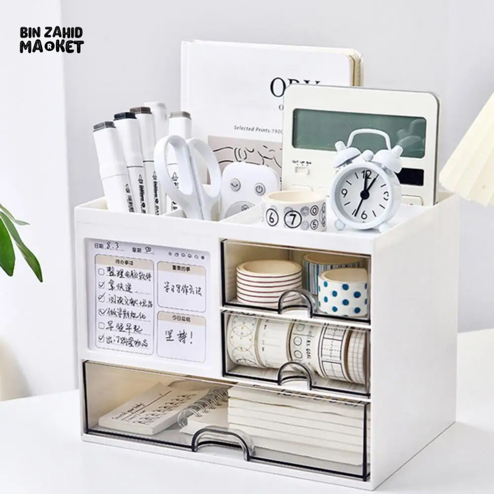 DESKTOP ORGANIZER DRAWER BOX WITH PEN HOLDER STORAGE CASE FOR OFFICE SCHOOL HOME
