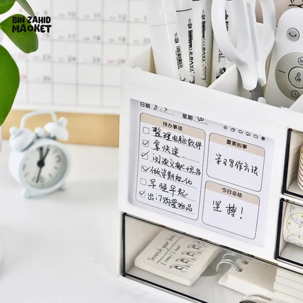 DESKTOP ORGANIZER DRAWER BOX WITH PEN HOLDER STORAGE CASE FOR OFFICE SCHOOL HOME